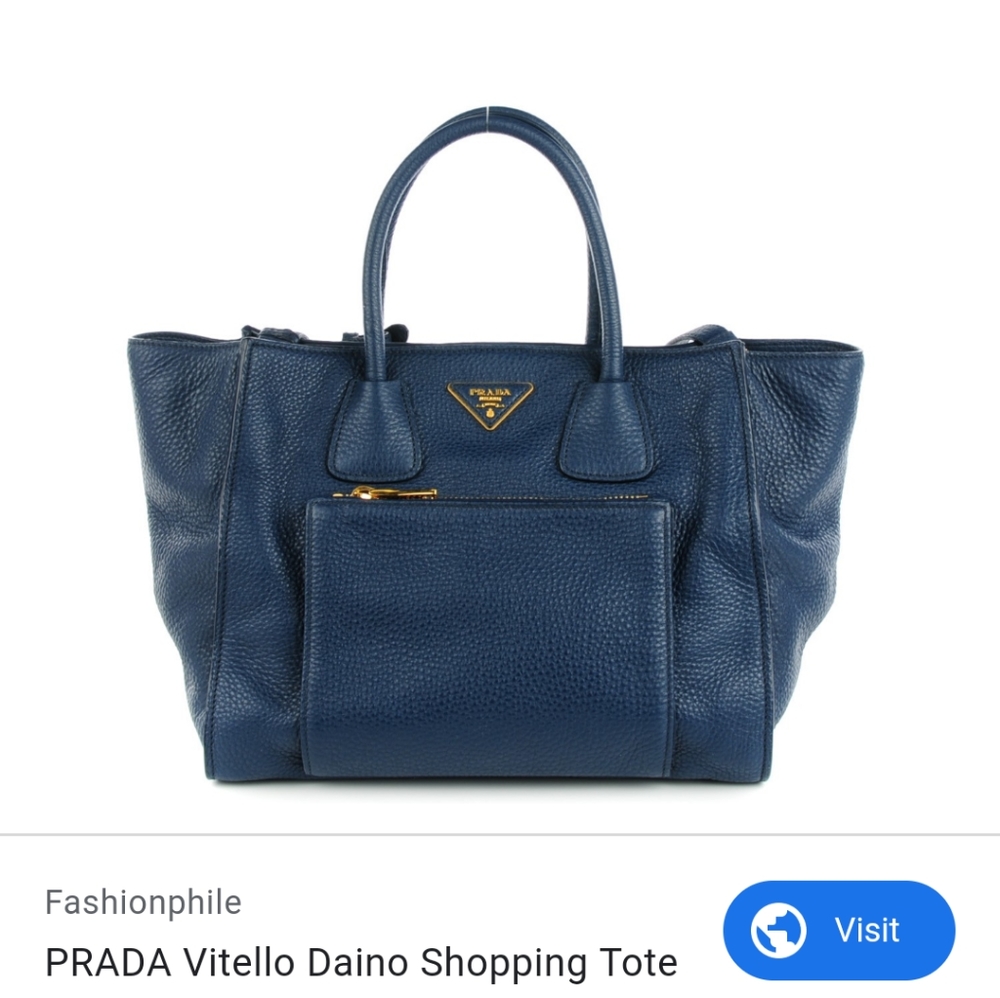 PRADA Vitello Daino Shopping Tote Blue